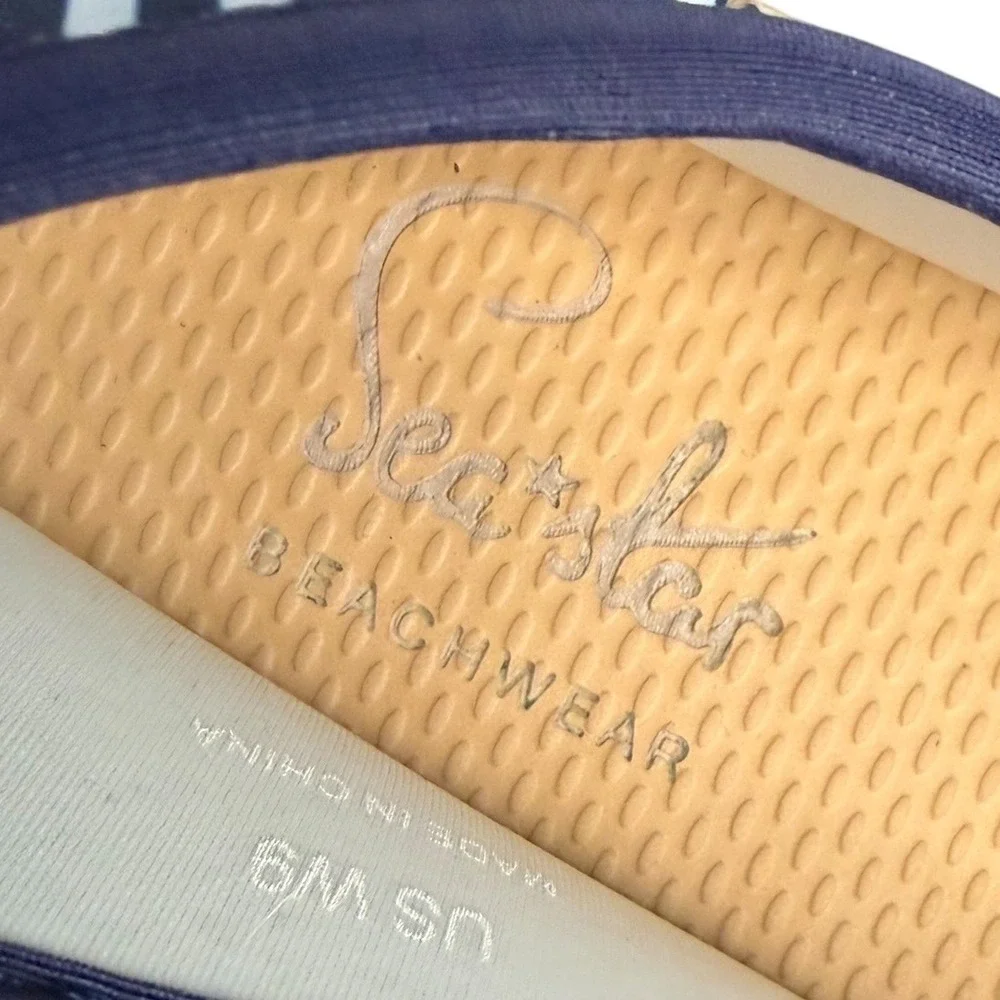 Sea‎ Star Beachwear Navy/White Striped Neoprene Espadrille Water Shoes Womens 9